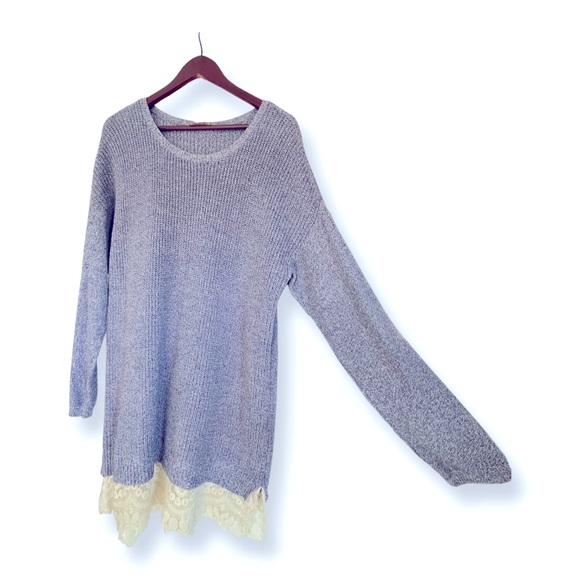Ann Taylor LOFT lavender knit sweater with lace - Picture 2 of 5